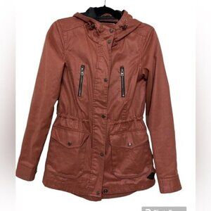 Only women parka jacket coat hooded S full zip outdoor hiking camp brown y2k